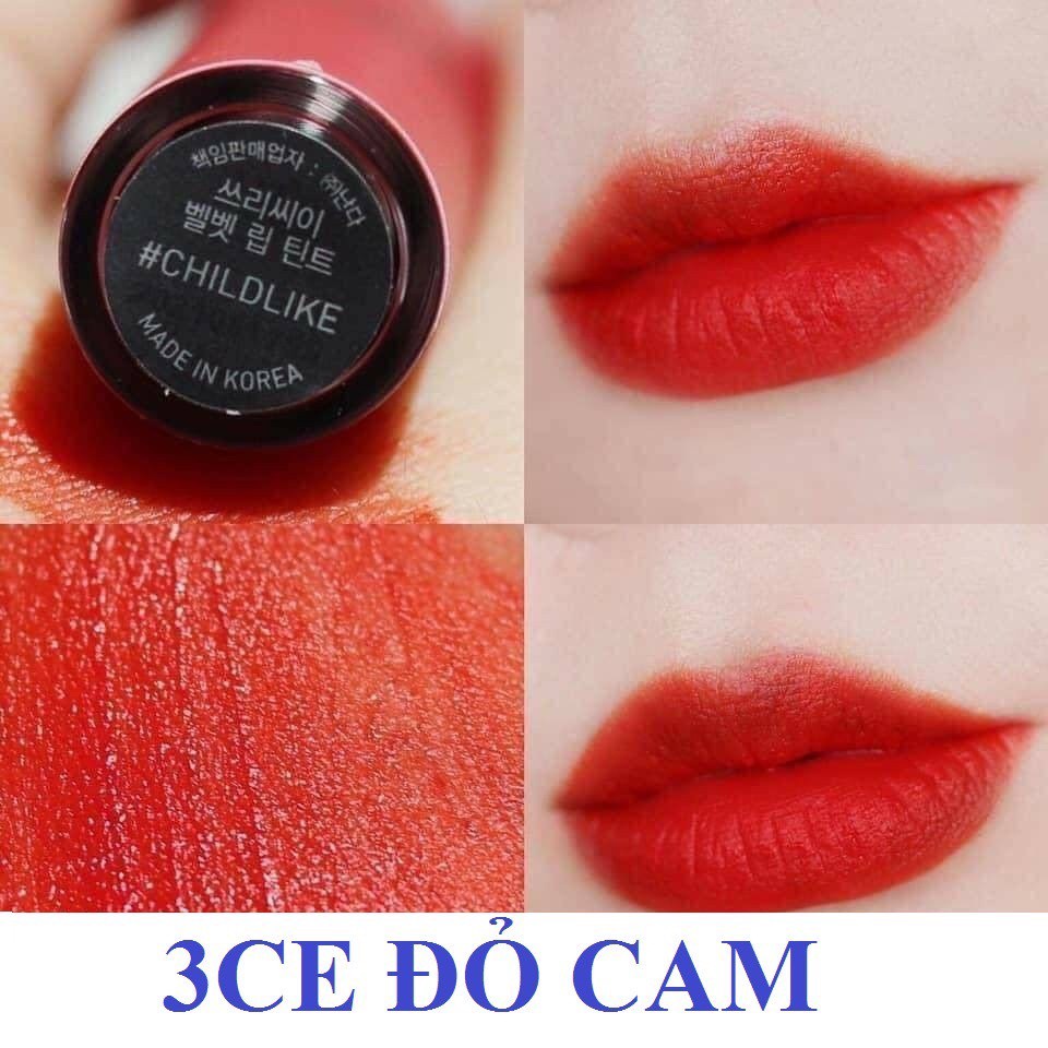 Son 3ce velvet lip tint chính hãng màu đỏ cam CHILDLIKE