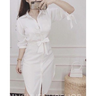 Đầm Sơ Mi Cột Eo Phi Lụa