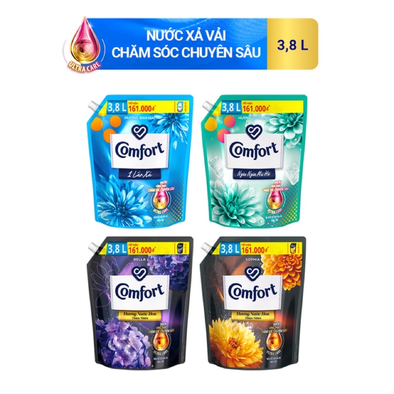 Nươc xả vải Comfort 3.8l hương nước hoa thiên nhiên túi