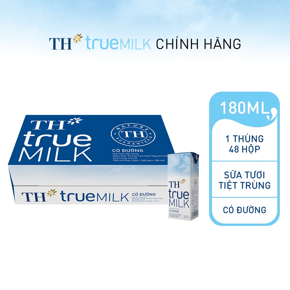 Thùng 48 hộp sữa tươi tiệt trùng có đường TH True Milk 180ml (180ml x 48)