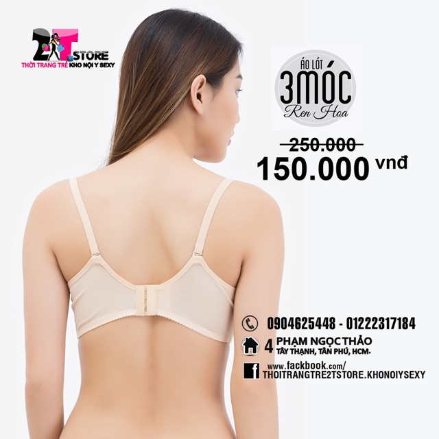 Áo Nâng Ngực Cotton 3 Móc Phối Ren (Da Nude)