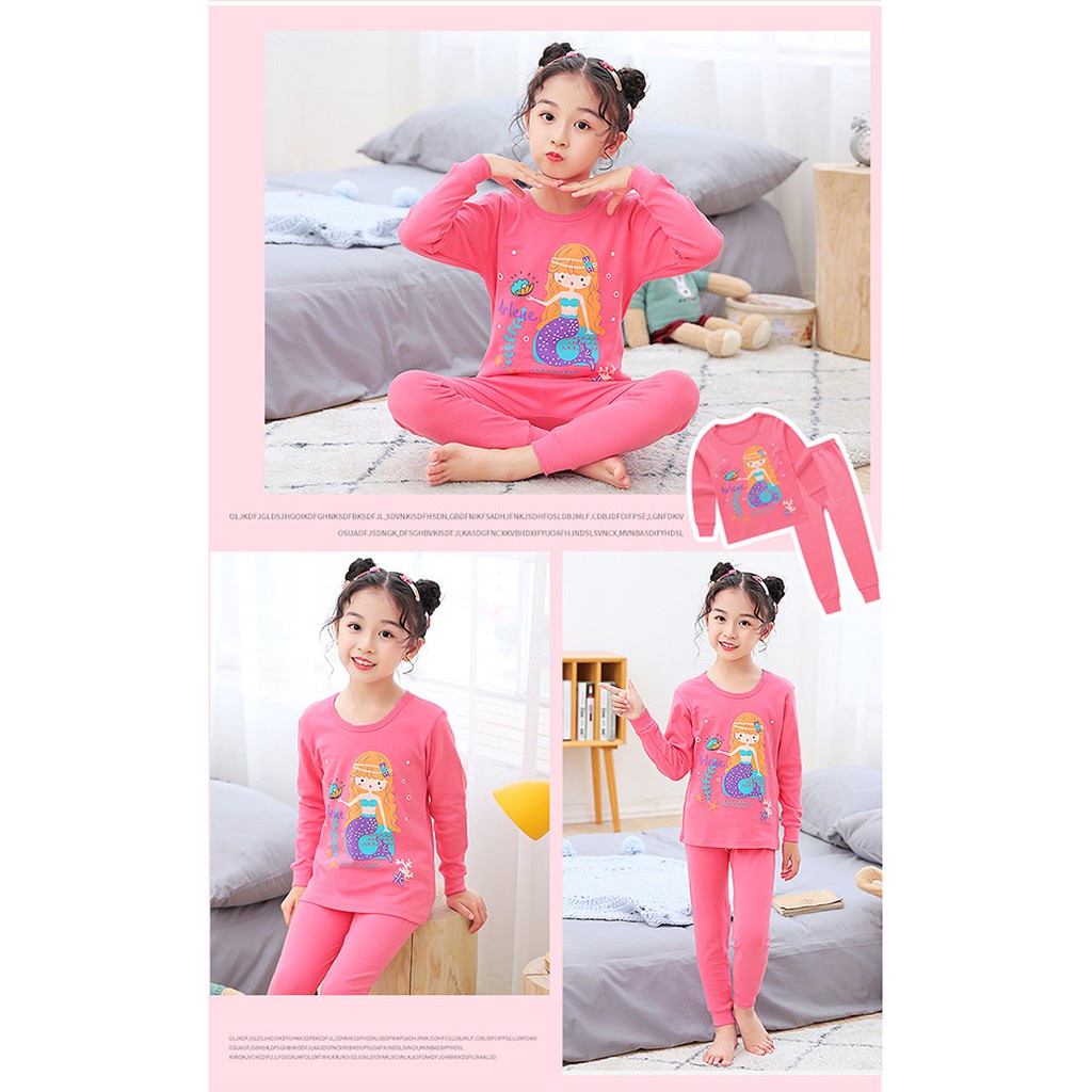 Bộ Đồ Ngủ Tay Dài Chất Liệu Cotton Thời Trang Xuân Thu Cho Bé Gái 100-160cm