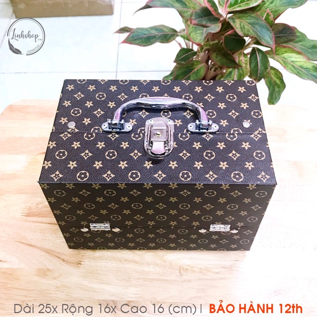 [Bảo hành 12th] Hộp đựng đồ trang điểm có ổ khoá hoạ tiết bông nâu sang trọng