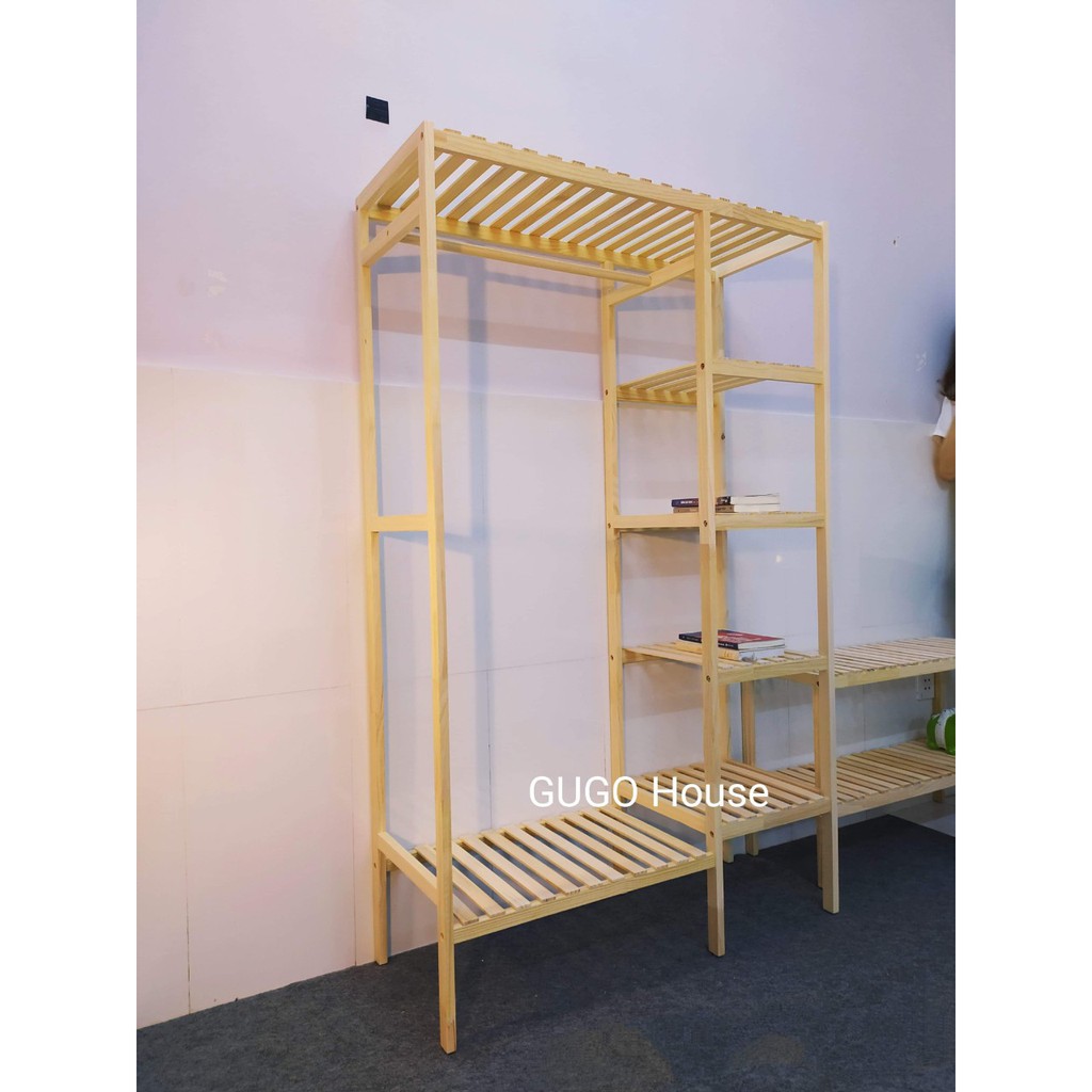 (Giá rẻ nhất thị trường) Kệ Treo Quần Áo Khung Gỗ Thông 1 Ngăn GUGO