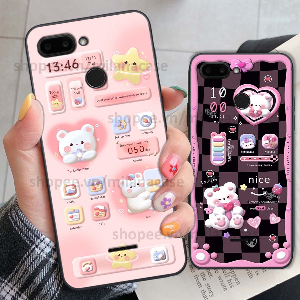 Ốp Xiaomi Redmi 6 hình đồng hồ icon gấu mèo cute cực dễ thương ngộ nghĩnh