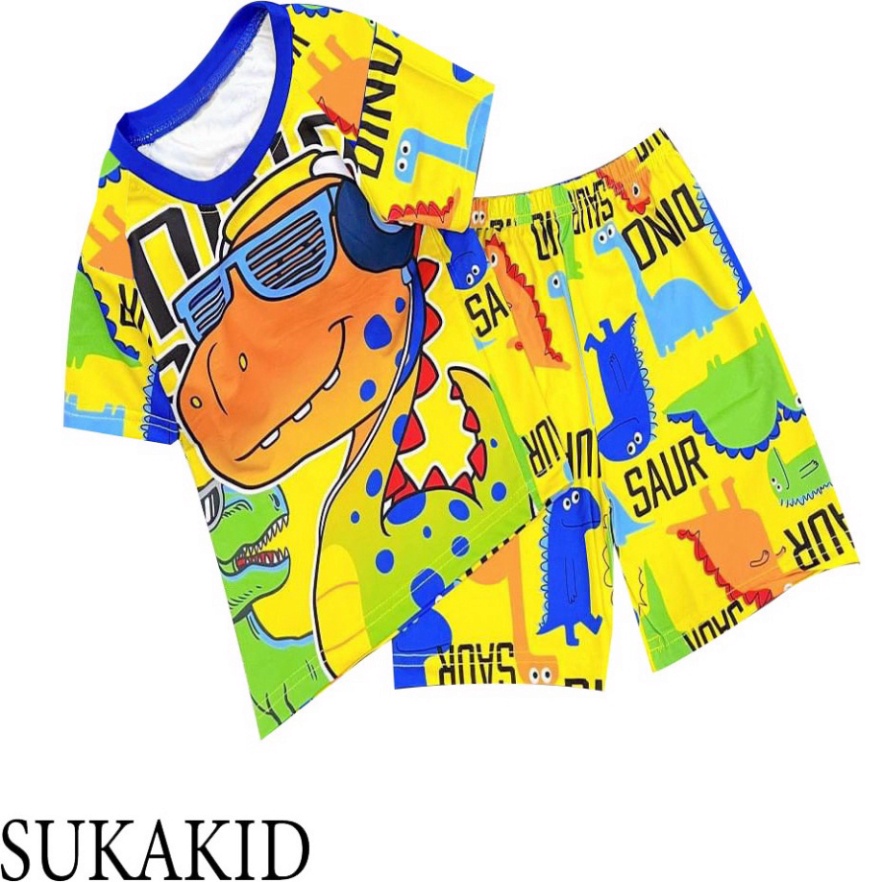 ( Km ) ( Khuyến mãi ) Bộ đô bé trai in chuyển nhiệt 3D chất liệu thoáng mát co giãn 4 chiều hình cá mập khủng long xanh