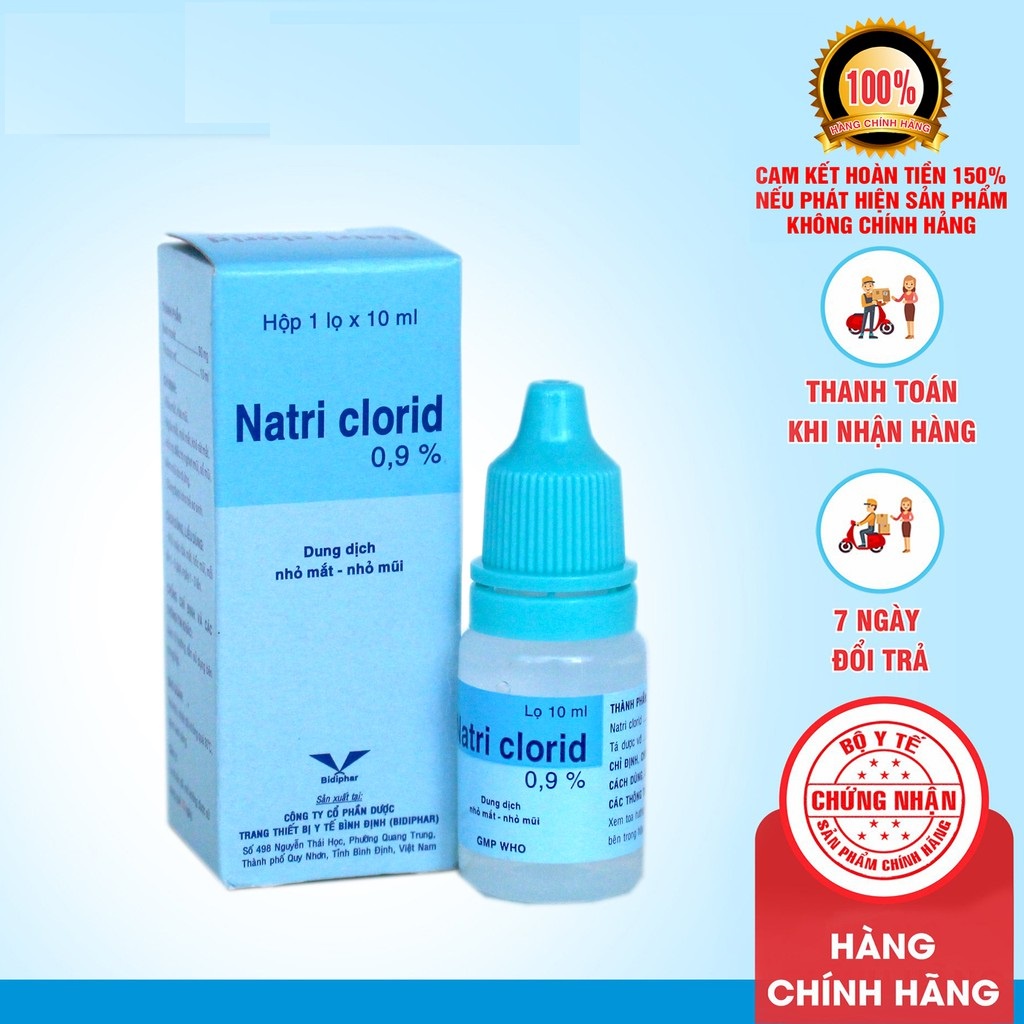 Dung dịch nhỏ mắt mũi Natri Clorid 0.9% Efticol, Bidiphar lốc 10 chai