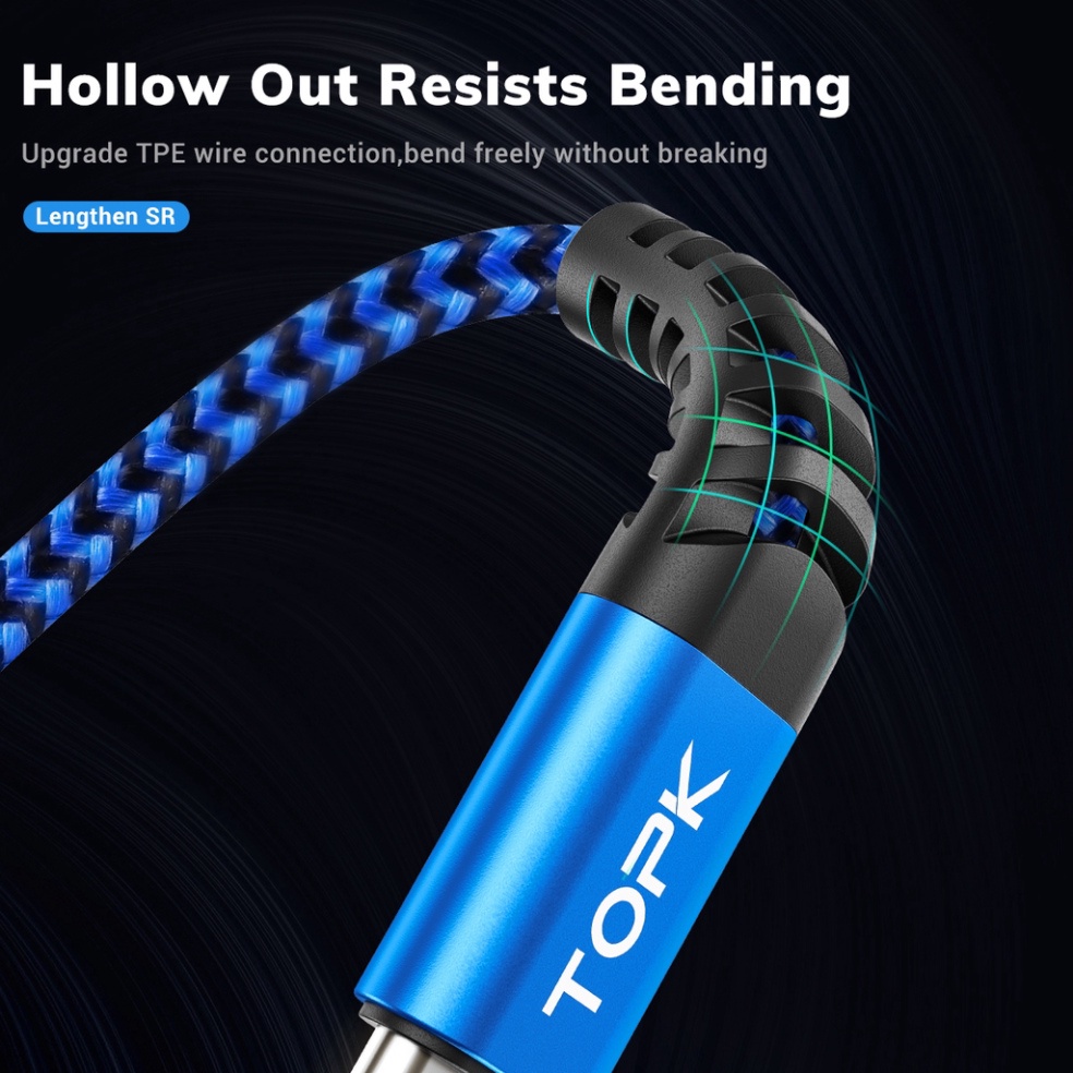 Cáp Sạc/Chuyển Dữ Liệu TOPK AN24 Thiết Kế Dây Nylon Bện Cổng Type-C 3A Dài Dành Cho Samsung Oppo Xiaomi