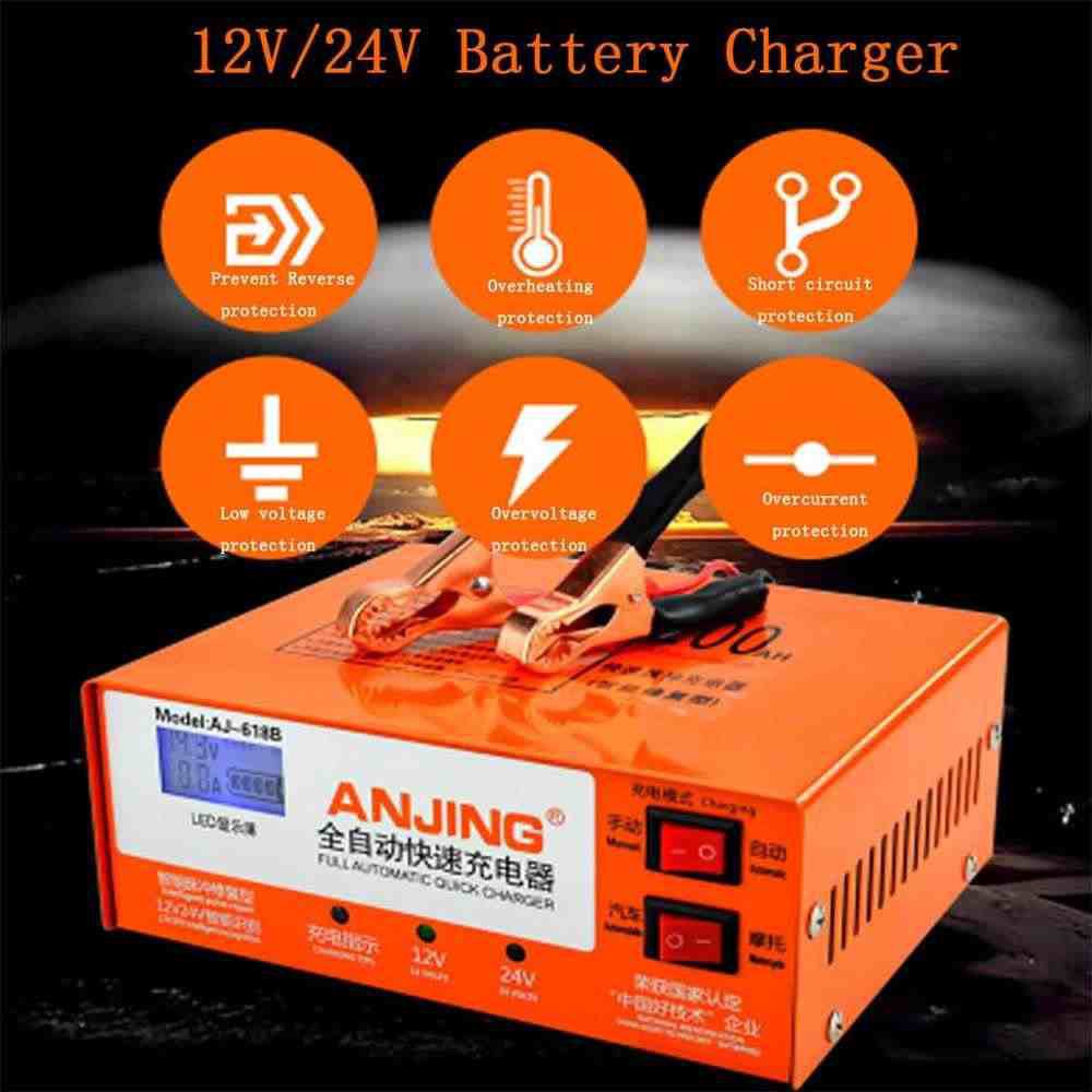 Máy sạc bình ắc quy tự động 12V 24V 200AH ANJING chức năng tự ngắt khi đầy bảo vệ ắc quy sạc cho cả bình khô và nước