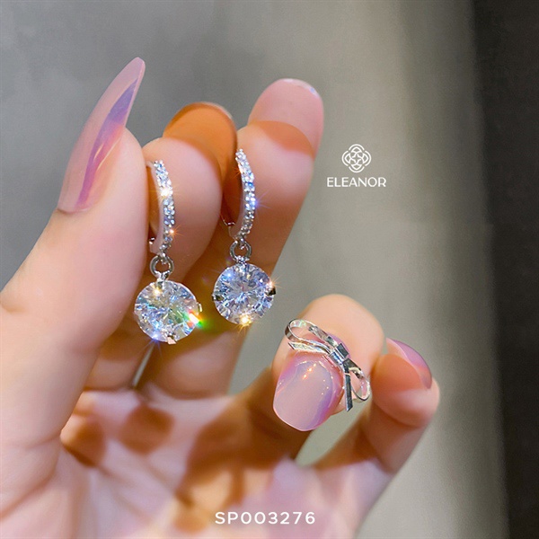 Bông tai nữ chuôi bạc 925 Eleanor Accessories đính đá lấp lánh dáng thả phụ kiện trang sức 3276