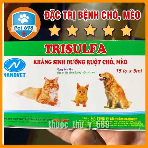 Hộp 5ml x 15 lọ Trisulfa Chữa bệnh đường ruột choe, mèo, thú cảnh PET-698