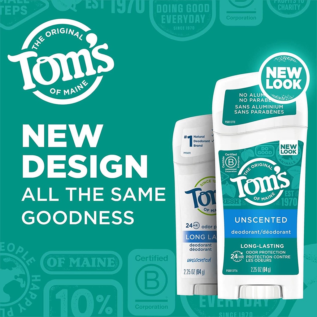 Lăn khử mùi dạng sáp không mùi unisex Tom's of Maine Long-Lasting Aluminum-Free Unscented Natural Deodorant 64g (Mỹ)