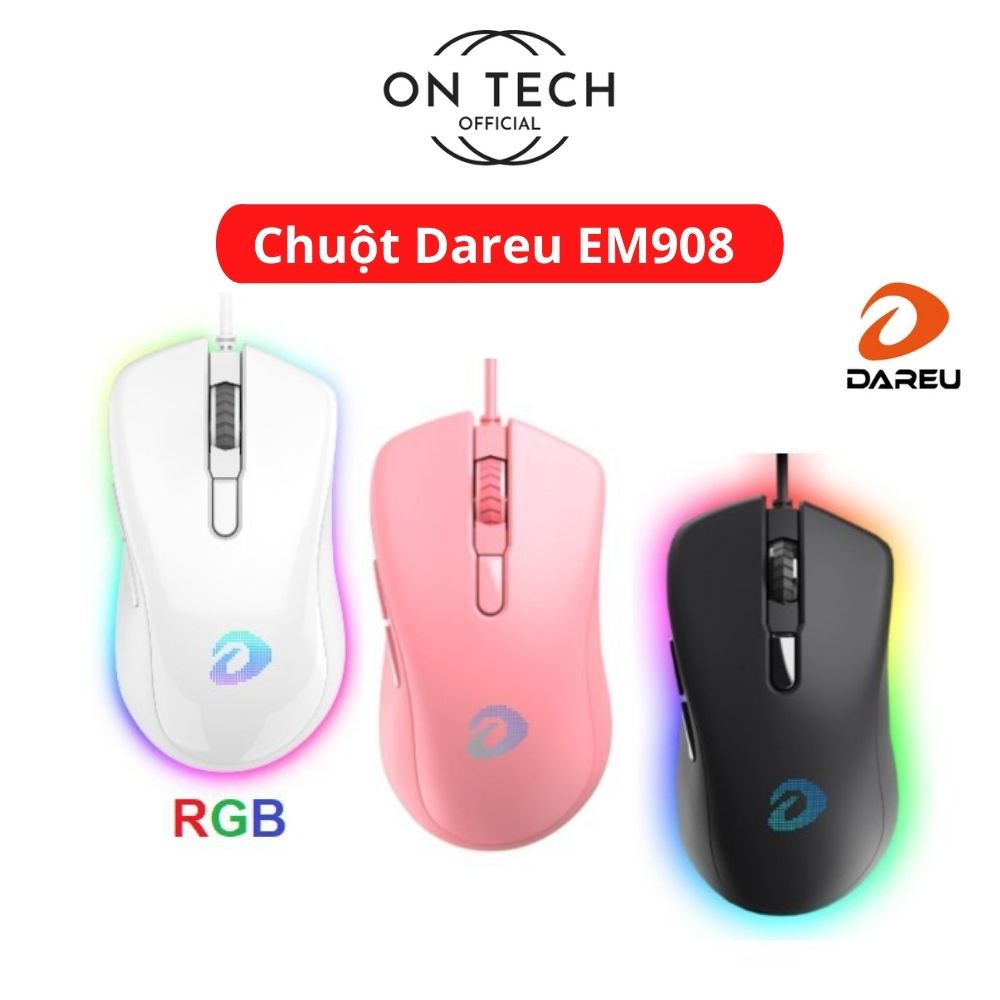 Chuột Gaming DAREU EM908 Pink / Black / White (LED RGB, BRAVO sensor) - Bảo hành 24 tháng