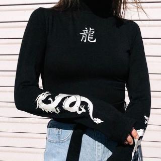 Áo Croptop Tay Dài Hoạ Tiết Rồng Phản Quang