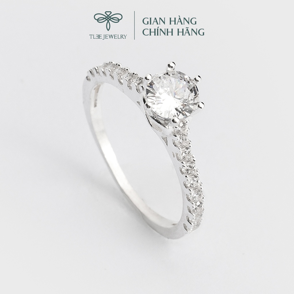 Nhẫn bạc nữ TLEE ổ đá 6 chấu phồi viền lấp lánh nữ tính NCJ A0190