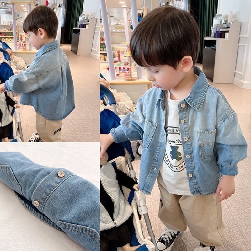 Áo Khoác Sơ Mi Denim Tay Dài Thiết Kế Mới Năng Động Thời Trang Mùa Xuân Thu Dành Cho Bé Trai