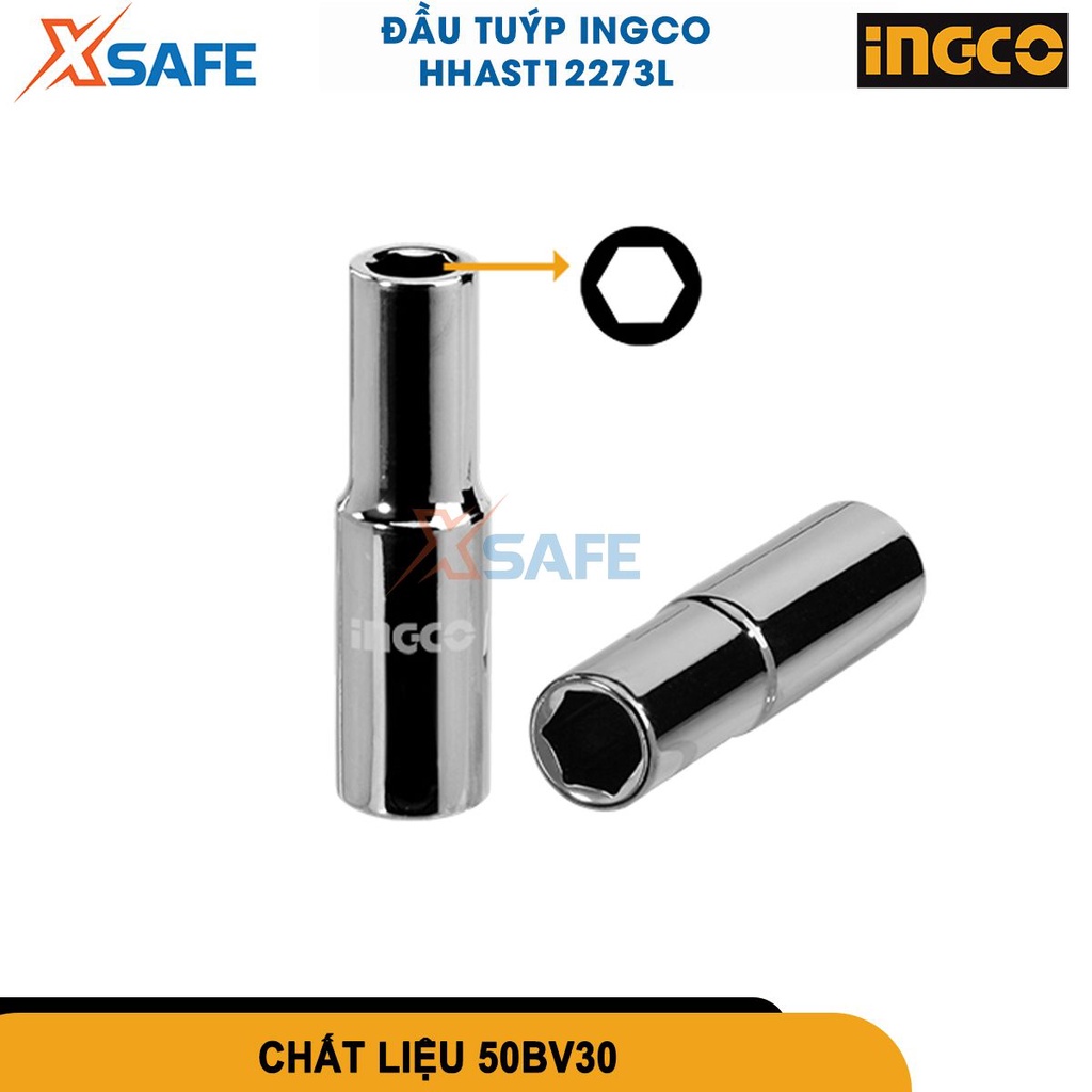 Đầu tuýp lục giác 1/2 inch đủ kích cỡ INGCO đầu khẩu lục giác thép Cr-V siêu cứng chống rỉ sét mở bulong ốc, đầu tiếp