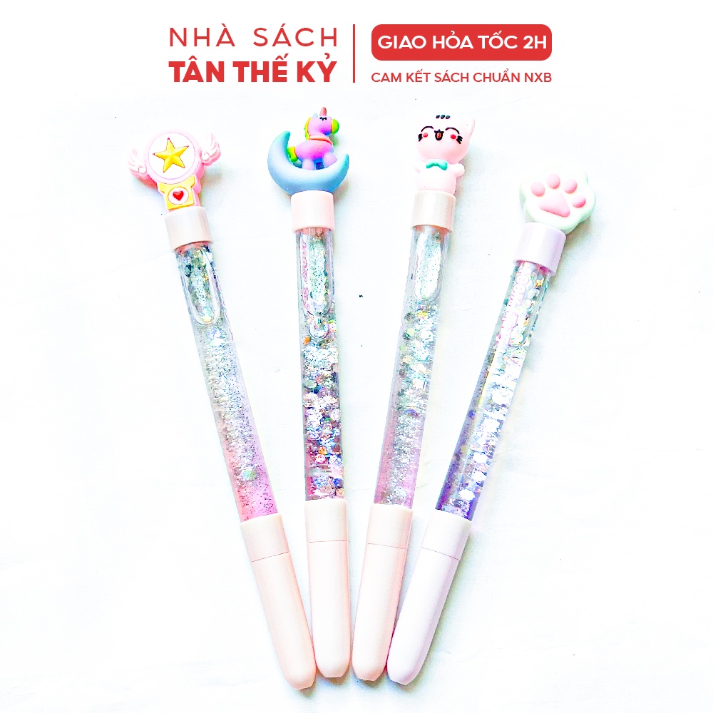 Bút bi mực nước đen Pison 0.5mm vỏ ánh nhũ họa tiết hoạt hình