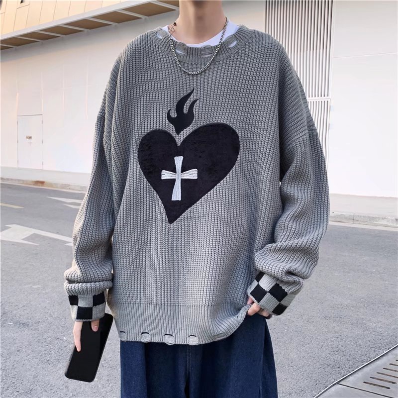 Áo Sweater Hình Trái Tim Thời Trang Thu Đông Cho Nam Nữ