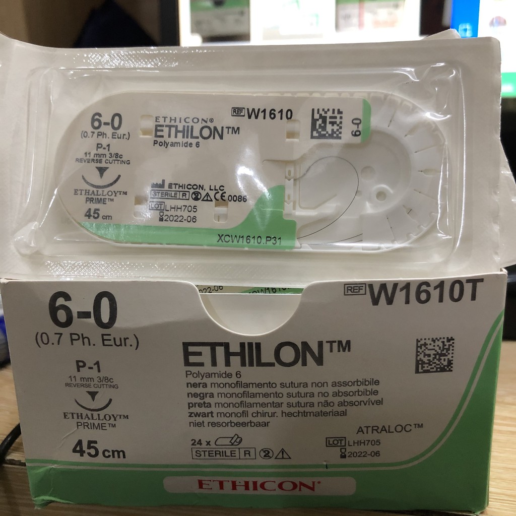 Chỉ đơn sợi phẫu thuật, thẩm mỹ Ethilon 6/0 [Nhấn mí]