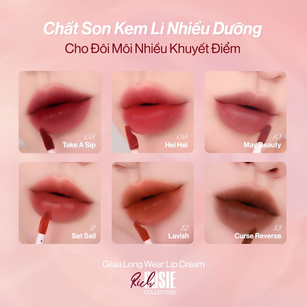 Set 6 Thỏi Gilaa Ver 2 - Gilaa Long Wear Lip Cream Rich Rosie Collection (6x5g)