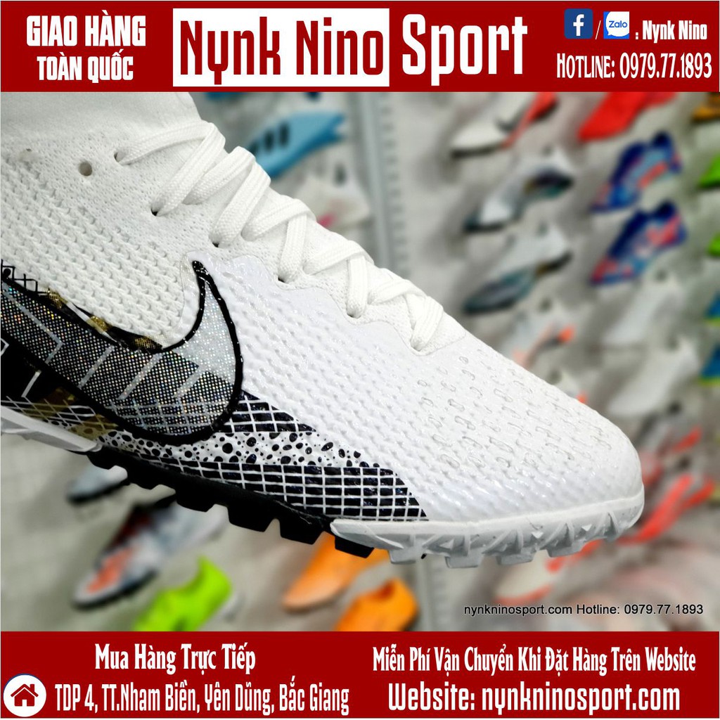 Giày Bóng Đá Mercurial Superfly 7 MDS003 Trắng Vạch Đen Cổ Cao TF