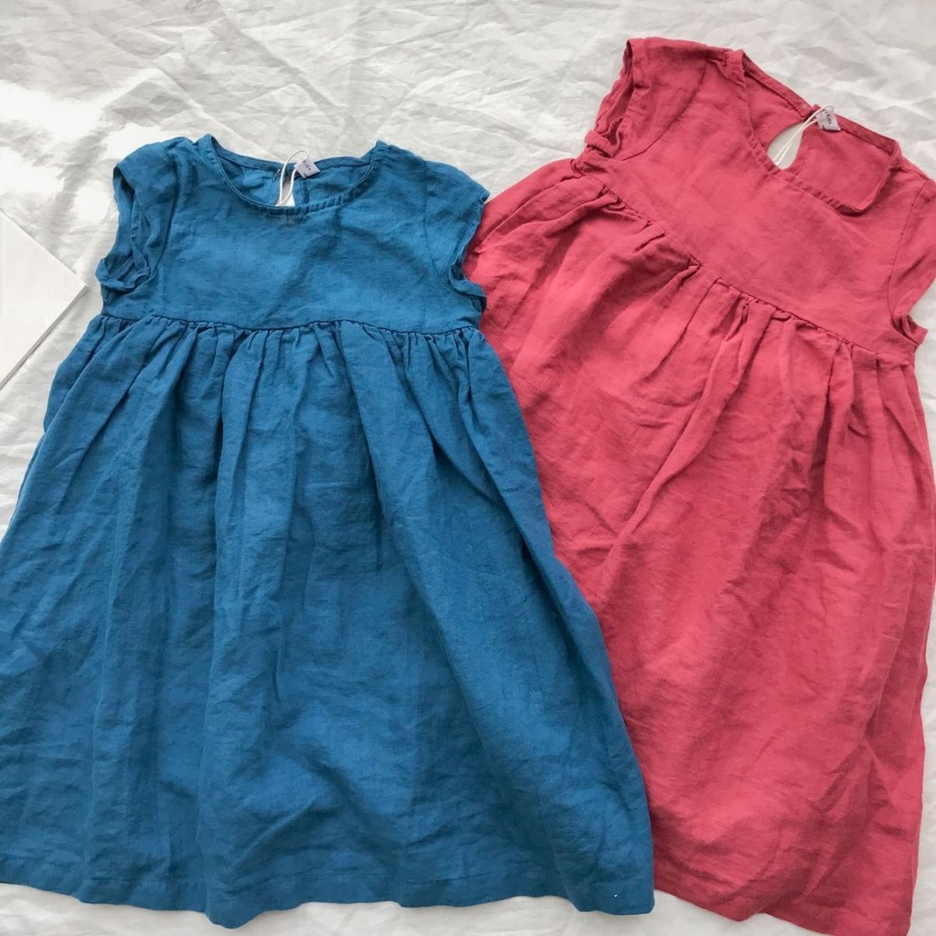 [Babycat] Hàng Có Sẵn Đầm Dài Cotton Lanh Trơn Màu Phong Cách Mori Nhật Bản Hàn Quốc Cho Bé Gái