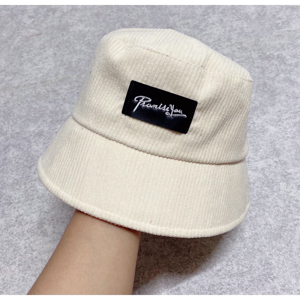 Mũ bucket vành cụp Nón tai bèo thêu PromissYou chất nhung tăm cao cấp form unisex nam nữ