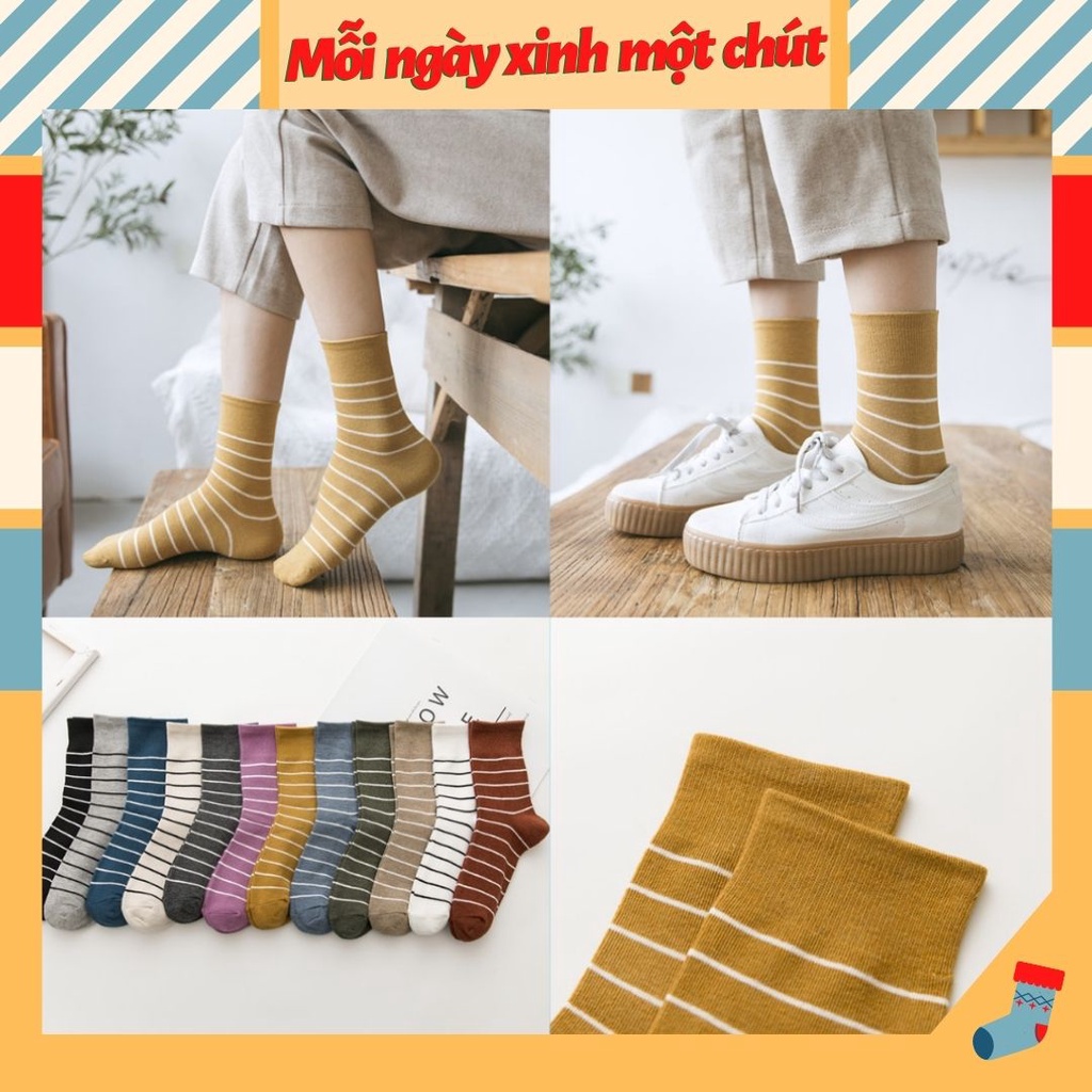 Tất nhật bản nhún cổ cao, tất thời trang kẻ sọc nhiều màu