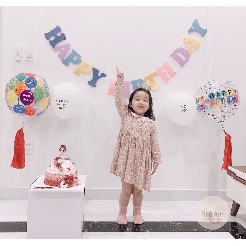 (Tặng kèm rua rua) Bóng 4D sắc màu in chữ Happy Birtbday trang trí sinh nhật