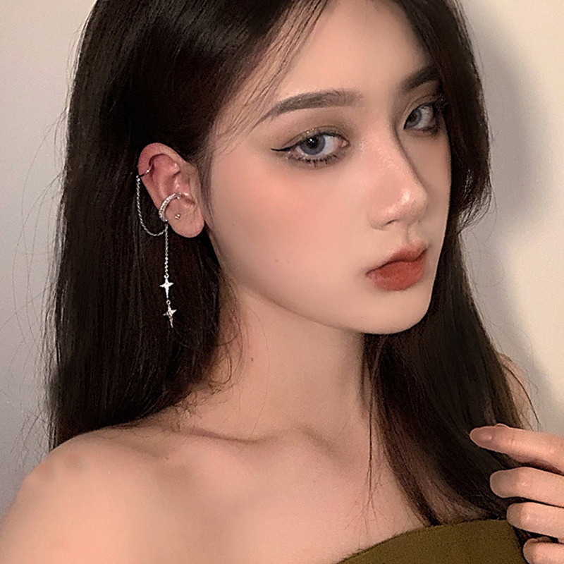 Khuyên Tai Dạng Kẹp Hình Ngôi Sao Đính Đá Lấp Lánh Thời Trang Cho Nữ