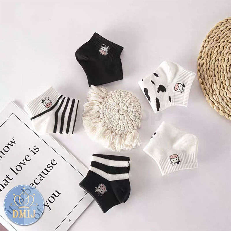 Set 5 đôi tất nữ cổ thấp nhiều màu họa tiết bò sữa T87