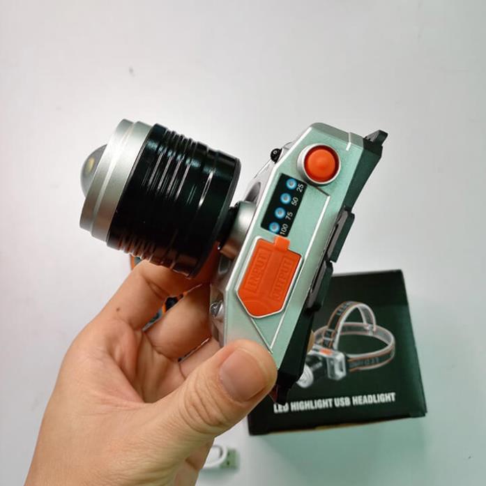 Đèn pin đội đầu 1 bóng cảm biến  siêu sáng chiếu xa 200m, chống thấm nước, Zoom xa gần