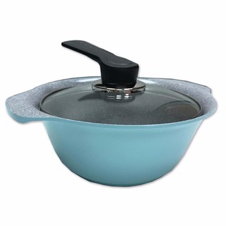 Nồi ceramic vân đá đáy từ ilo kitchen hàn quốc nắp kính màu xanh
