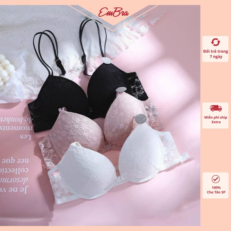 Áo lót nữ có gọng quả chéo khuy cài trước hoạ tiết ren hoa sexy mút 1cm mã EBALCG19