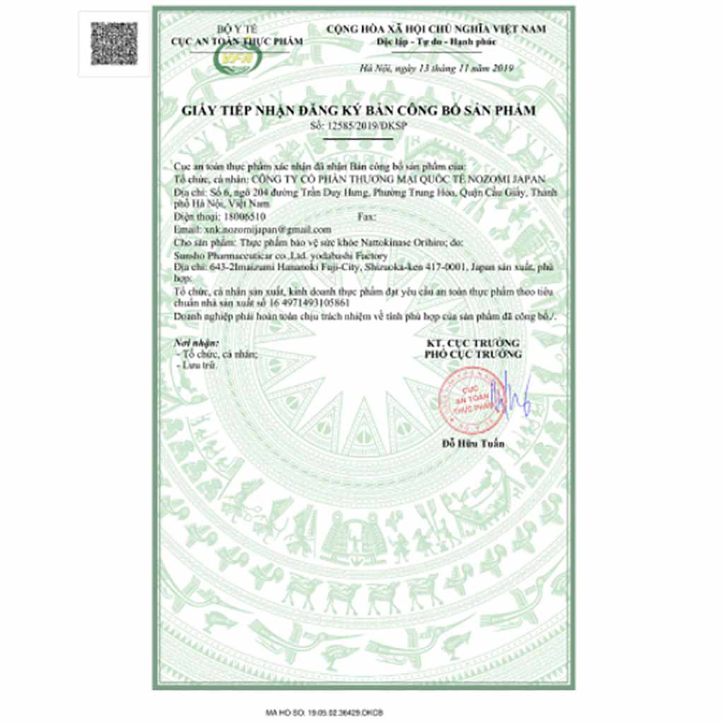 Viên uống chống đột quỵ, tai biến Natto Kinase 2000FU Orihiro Nhật Bản hộp 60 viên