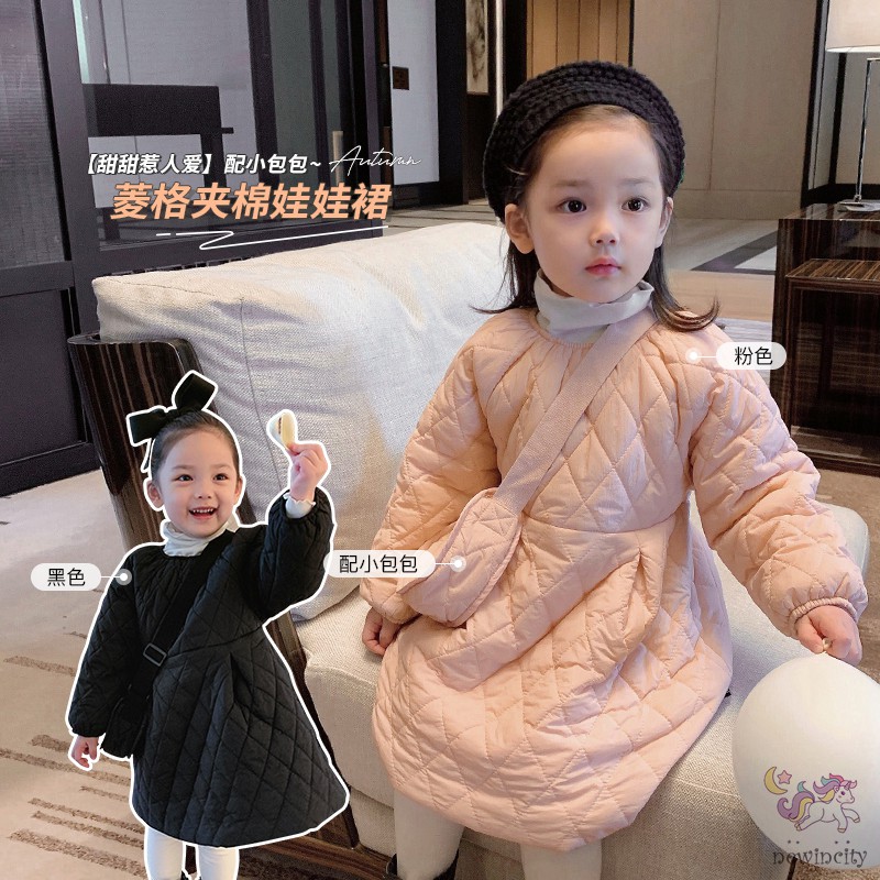 Bộ Đầm Ấm Áp + Túi Xách Xinh Xắn Theo Phong Cách Hàn Quốc Dành Cho Bé Gái