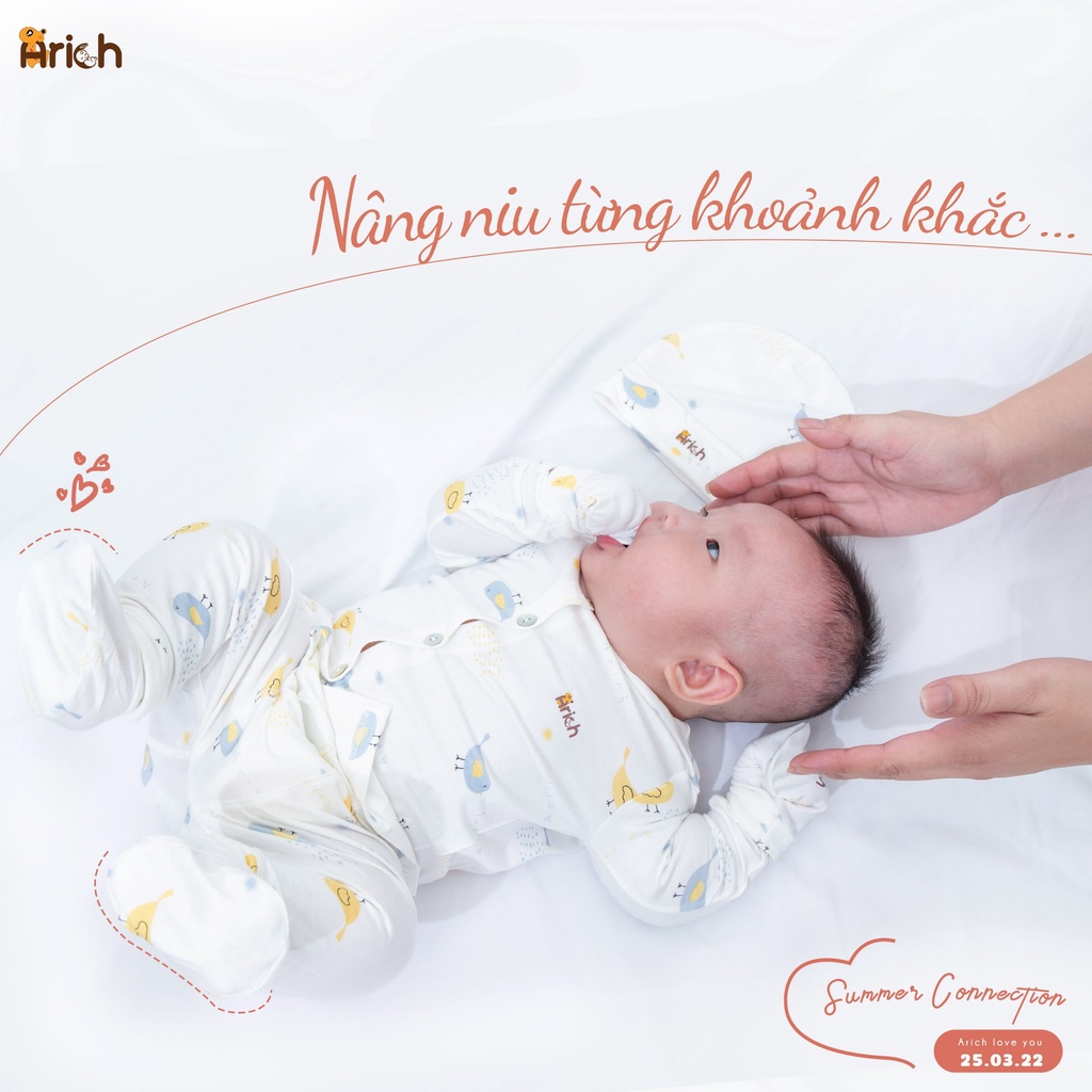 [Arich chính hãng] Bộ sơ sinh Arich cho bé gồm: áo quần - 1 đôi bao tay - 1 đôi bao chân - 1 nón