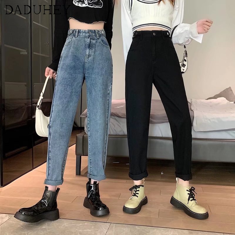 Quần jeans lưng cao ống đứng thời trang Hàn cho nữ