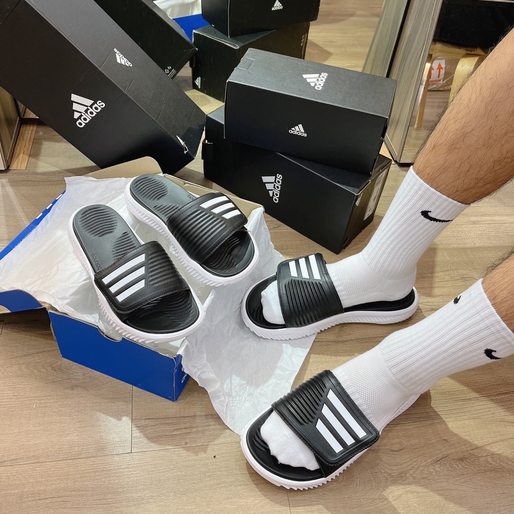 [CHÍNH HÃNG]] Dép quai ngang A.D.I.D.A.S Alpha Bounce 2.0 màu Core Black Đen sọc Trắng