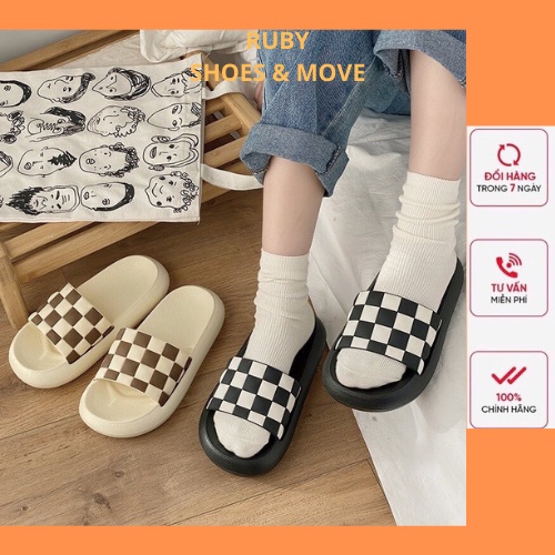 Dép Bánh Mì Nữ Kẻ Ô Vuông Chất Liệu EVA Đế Cao Su Non Nguyên Khối Hàng QC Loại 1 Siêu CUTE