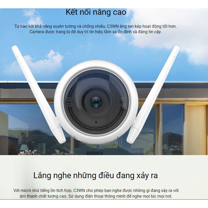 Camera Wifi ngoài trời EZVIZ C3WN 2.0 Megapixel, tích hợp míc thu âm thanh. C3WN 2.0 hàng chính hãng