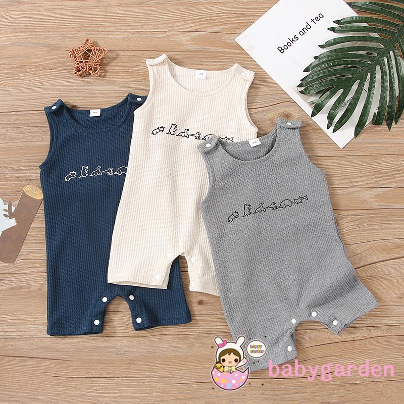 Bộ Áo Liền Quần Sát Nách Cổ Tròn Có Hàng Nút In Hình Khủng Long Cho Bé Trai 0-18 Tháng Tuổi