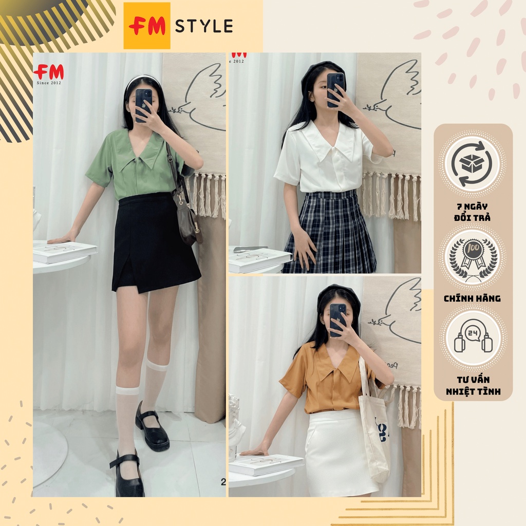 Áo kiểu nữ tay phồng cổ viền khoét lưng thời trang Hàn Quốc | Áo kiểu tay ngắn cổ nhọn | Fmstyle Sho