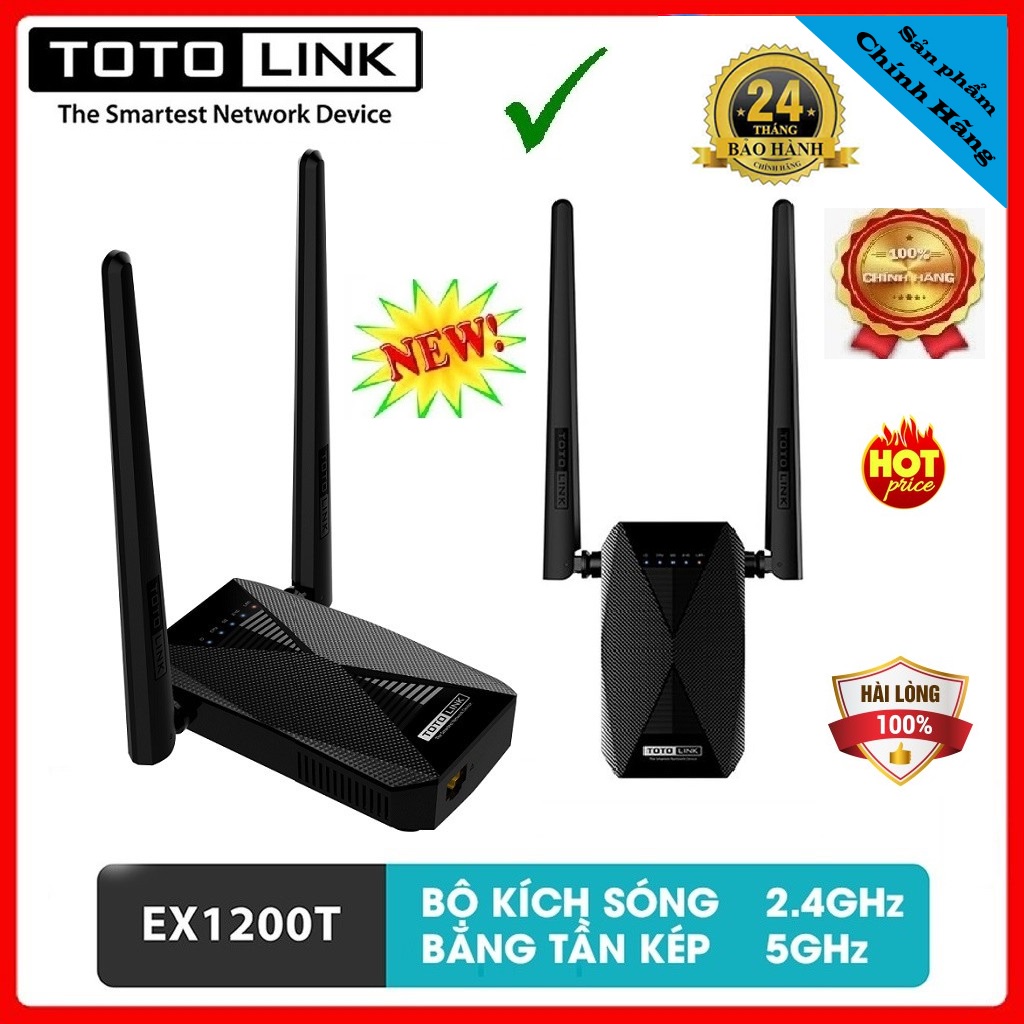 Bộ Mở Rộng Sóng wifi Totolink EX1200T chuẩn AC1200 Băng Tần Kép