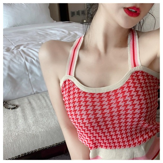 Áo hai dây nữ len tăm dây chéo sau lưng cách điệu siêu dễ thương NORICHIP Áo croptop ôm body phối màu cầu vồng cá tính.