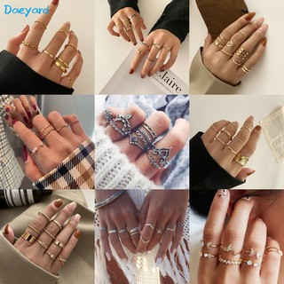 Thời Trang Bohemian Vàng Bộ Nhẫn Sáng Tạo Bướm Ngọc Trai Nhẫn Cá Tính Hình Học Nhiều Lớp Knuckle Nhẫn Sang Trọng Bộ Trang Sức Phụ Kiện