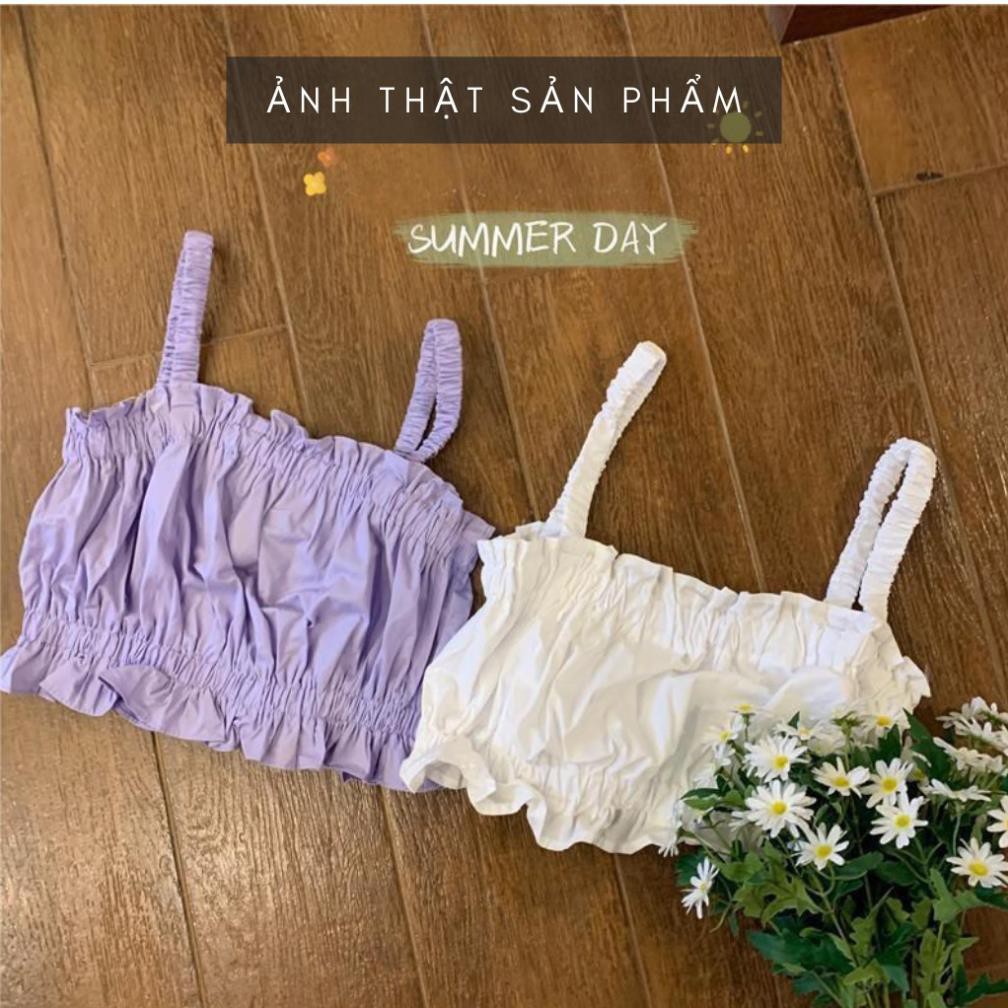 Áo 2 Dây Bo Chun Bèo Nhún Kiểu Dáng Croptop Freesize<50kg - CKA.048 | BigBuy360 - bigbuy360.vn