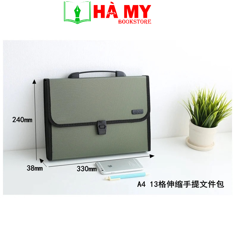 Cặp tài liệu 12 ngăn Deli 5556 (Cặp quai sách sần 5556) - Hàng chính hãng Deli