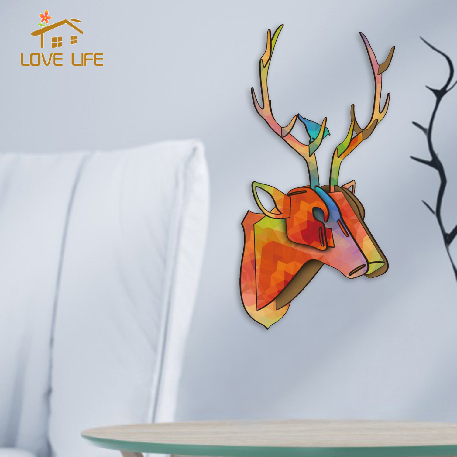 [whfashion]3D Puzzle Trophy Animal Head Wall Deer Sculpture Art for Office Home Decor A